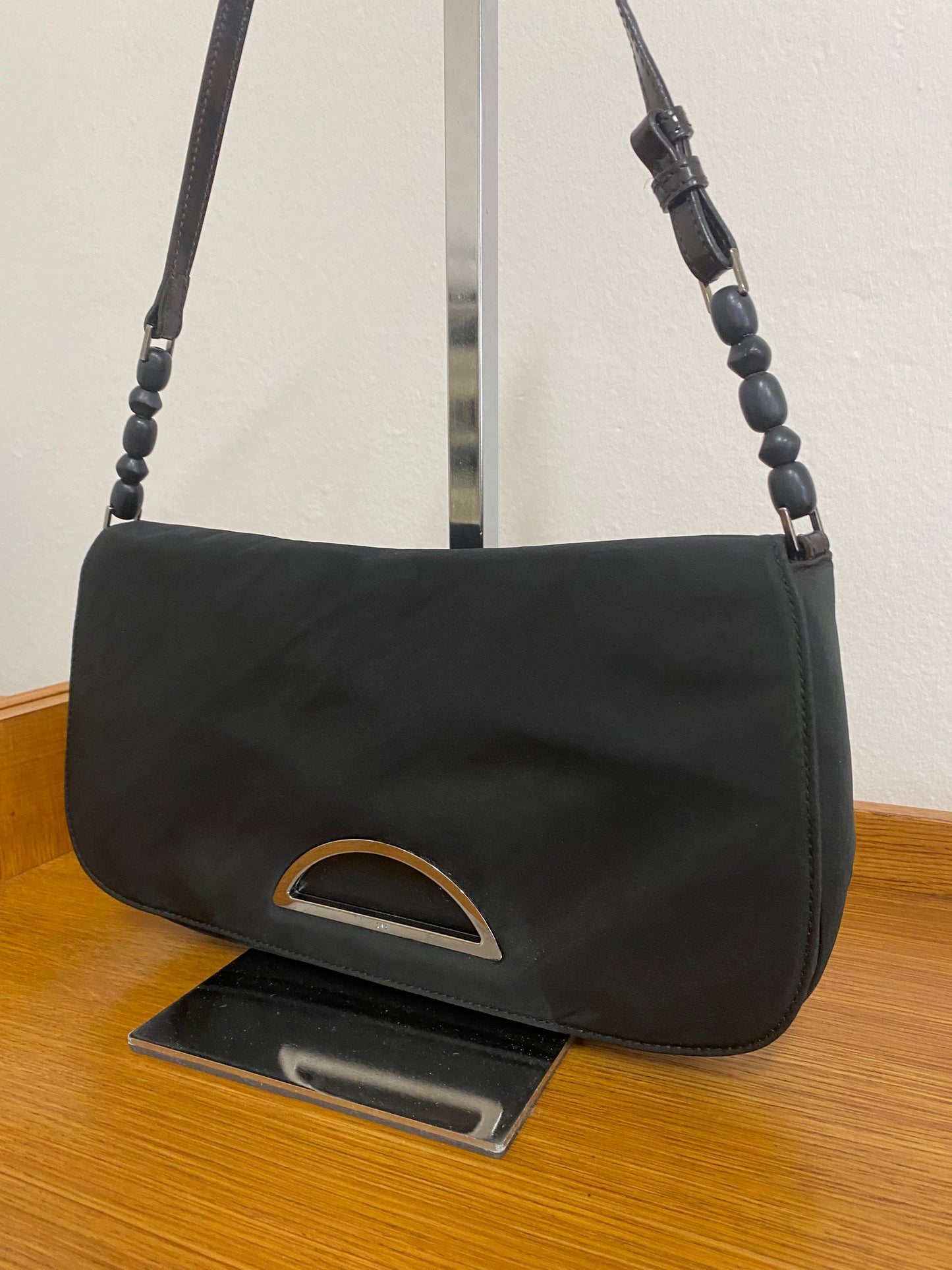 DIOR PEARL NYLON SHOULDER BAG BLACK