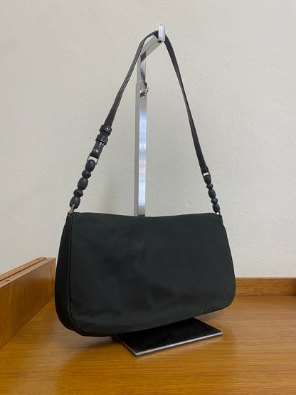 DIOR PEARL NYLON SHOULDER BAG BLACK