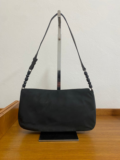 DIOR PEARL NYLON SHOULDER BAG BLACK