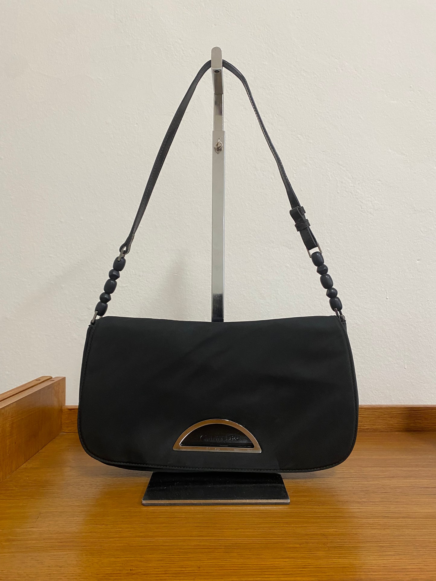 DIOR PEARL NYLON SHOULDER BAG BLACK