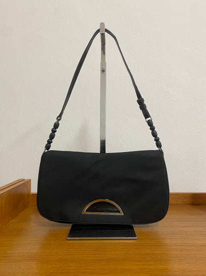 DIOR PEARL NYLON SHOULDER BAG BLACK