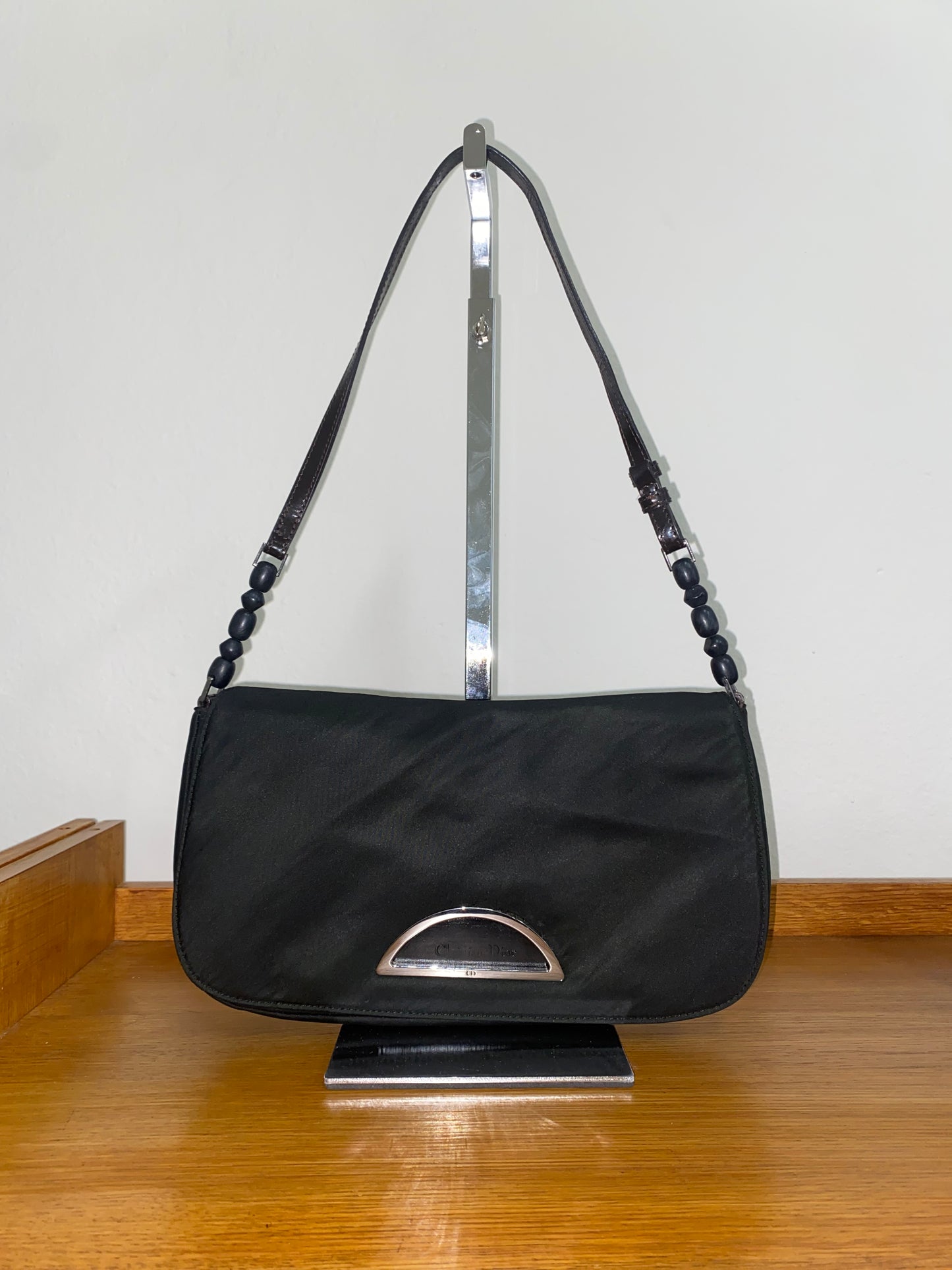 DIOR PEARL NYLON SHOULDER BAG BLACK