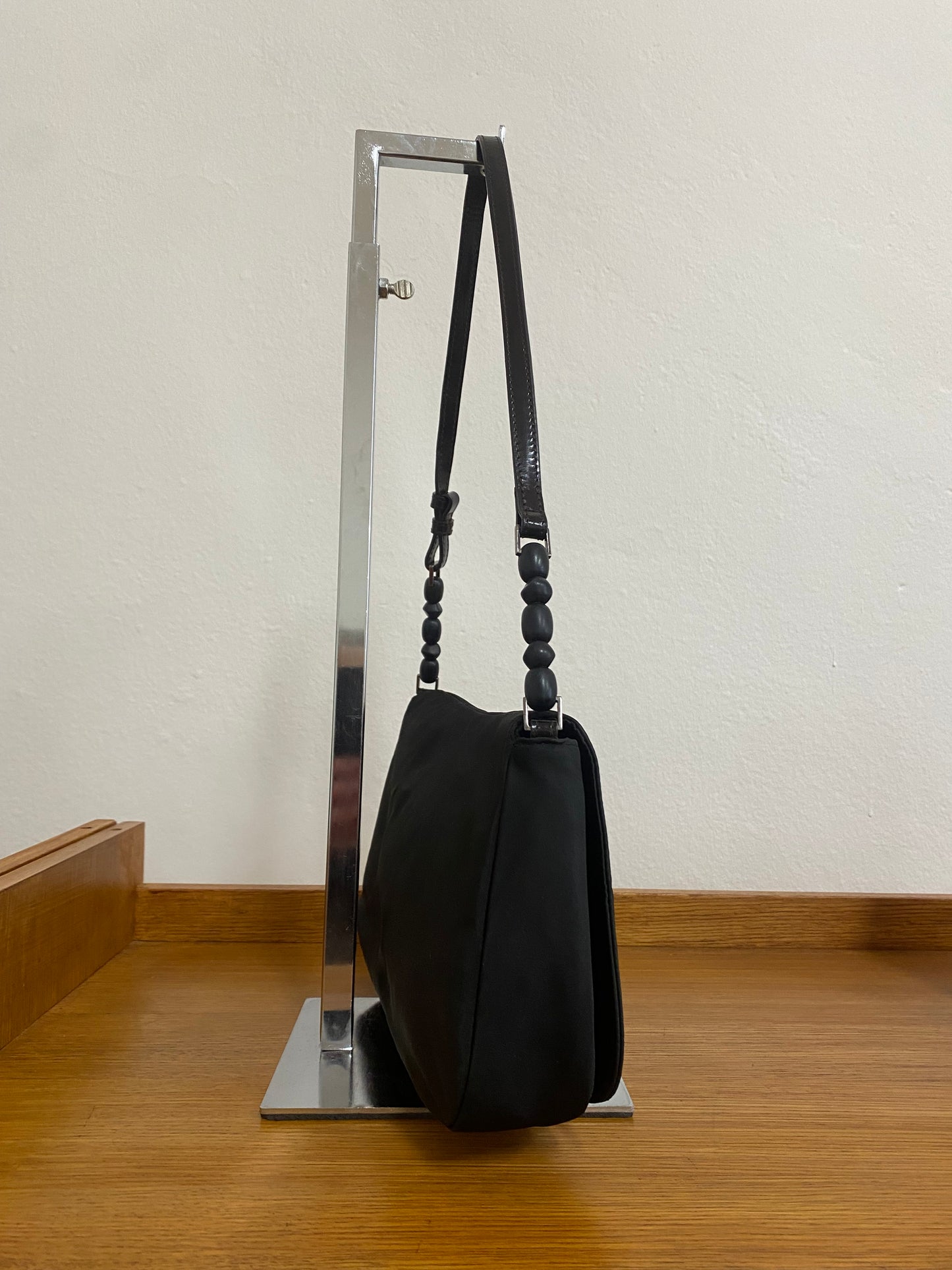 DIOR PEARL NYLON SHOULDER BAG BLACK