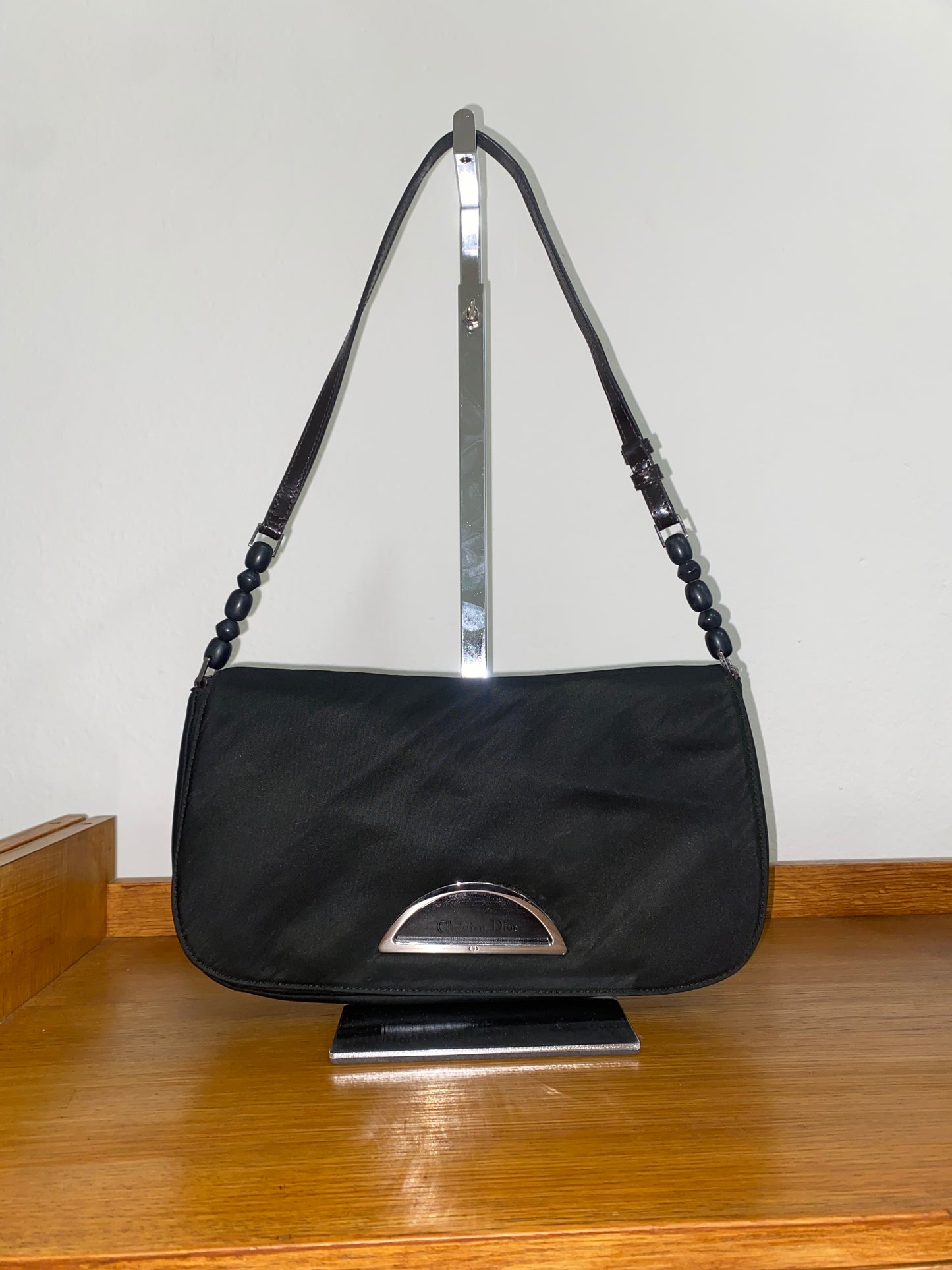 DIOR PEARL NYLON SHOULDER BAG BLACK