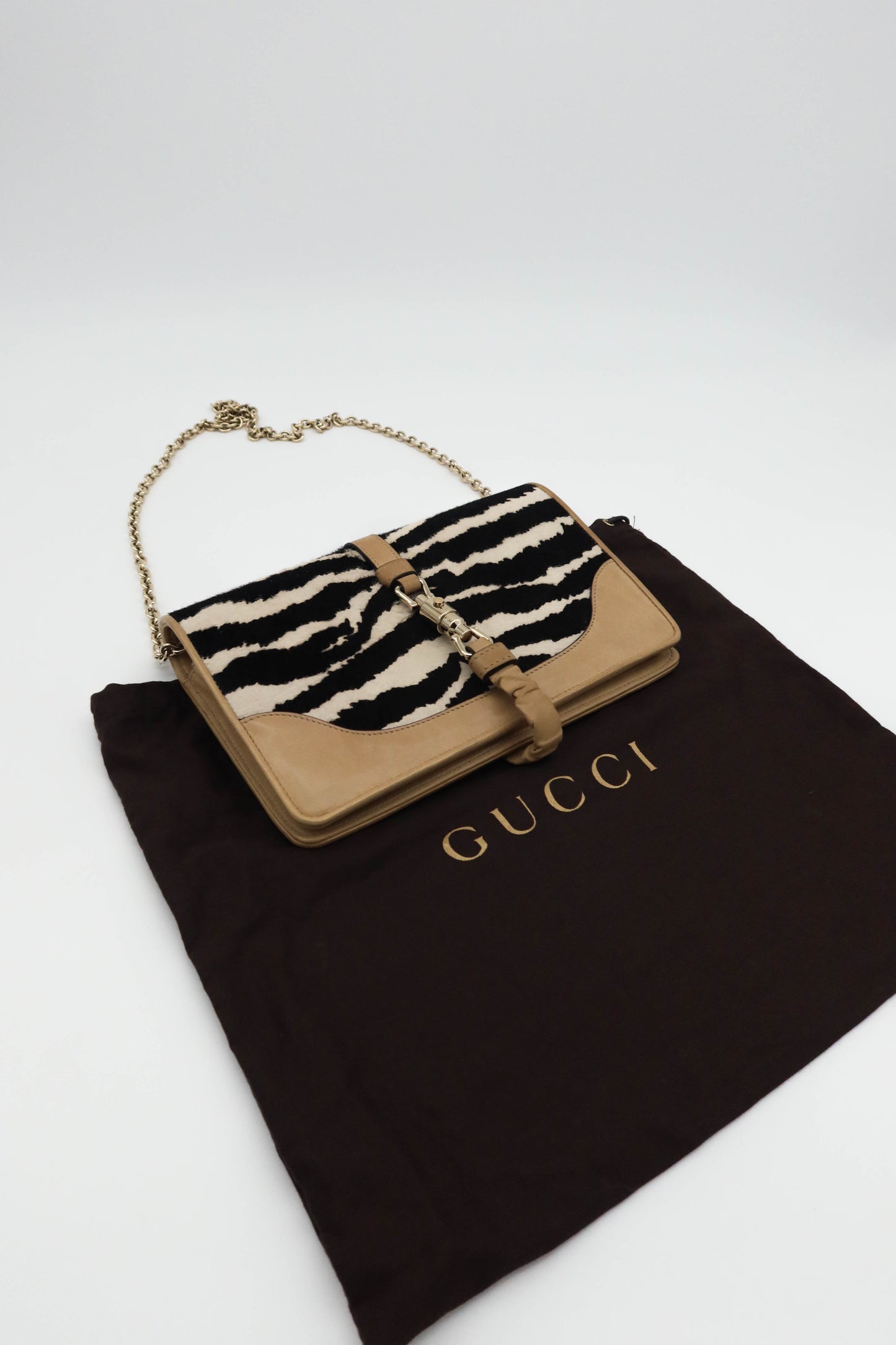 GUCCI JACKIE PONY ZEBRA CLUTCH